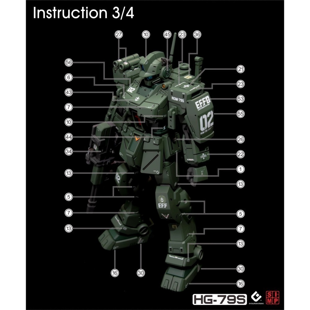 【Max模型小站】EVO HG(42) RGM-79S 吉姆斯巴達 黑狗小隊 隊長機 螢光水貼-細節圖4