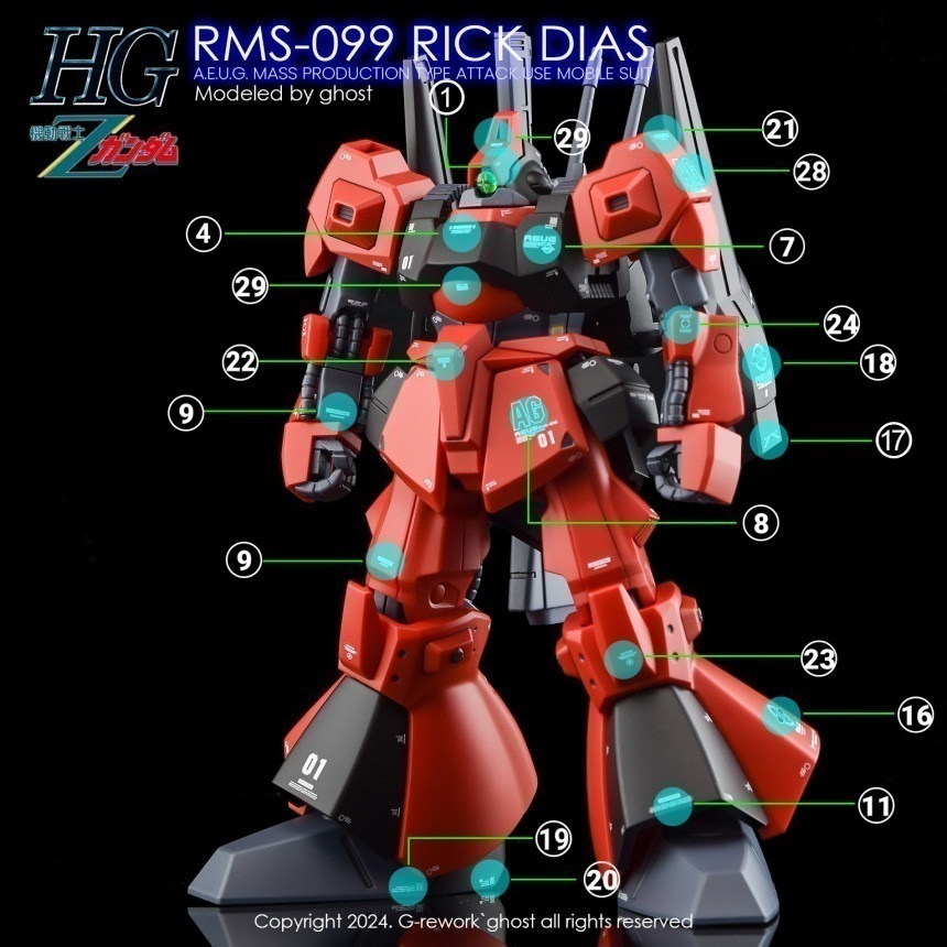 【Max模型小站】炎水貼 GHOST HGUC(02) 里克迪亞斯 模型 Rick Dias MSA-099 螢光水貼-細節圖2