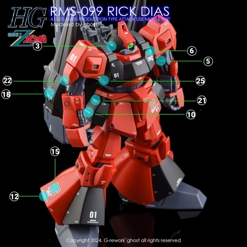 【Max模型小站】炎水貼 GHOST HGUC(02) 里克迪亞斯 模型 Rick Dias MSA-099 螢光水貼-細節圖3