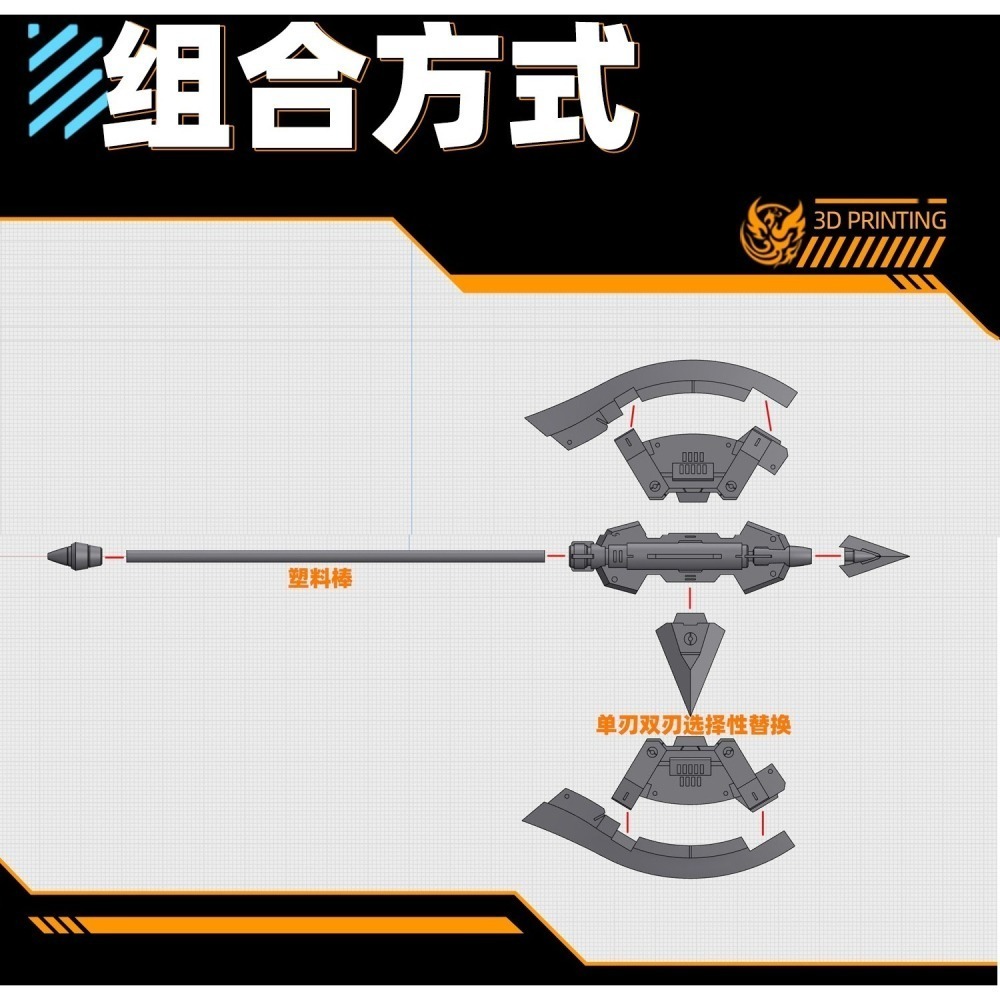 【Max模型小站】菲尼克斯 A-27 雙刃戰斧 可替換單刃 鋼彈薩克模型 武器改件-細節圖3