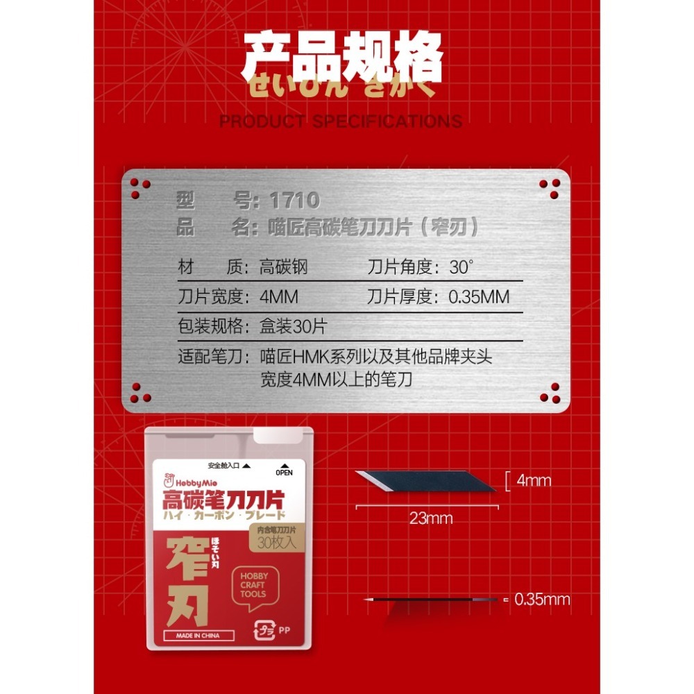 【Max模型小站】喵匠 筆刀 HMK-01 刀片 窄刃/ 寬刃 田宫 OLFA 可用(30枚入)-細節圖2