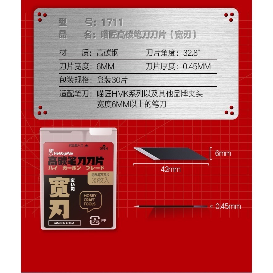 【Max模型小站】喵匠 筆刀 HMK-01 刀片 窄刃/ 寬刃 田宫 OLFA 可用(30枚入)-細節圖3