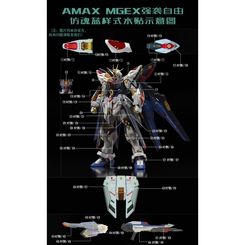 【Max模型小站】Amax工作室 MGEX 攻擊自由 1/100 仿魂藍樣式 螢光水貼-細節圖3