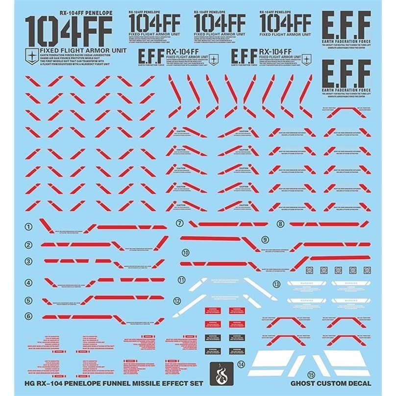【Max模型小站】炎水貼 GHOST版 HG(44) 潘妮洛普 鋼彈 大白鵝 RX-104 螢光水貼-細節圖2