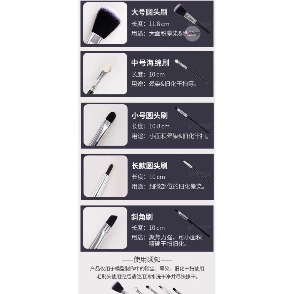 【Max模型小站】模型舊化工具 除塵清潔舊化乾掃多功能乾掃刷（五件套）-細節圖2