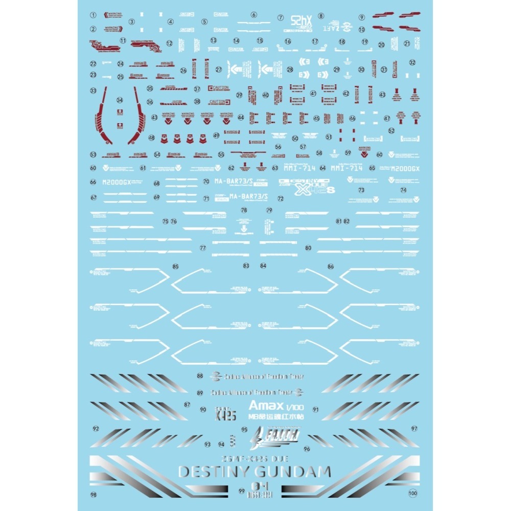 【Max模型小站】AMAX工作室 MG MB 1/100 命運鋼彈 魂紅樣式 帶地台 燙金螢光 水貼-細節圖2