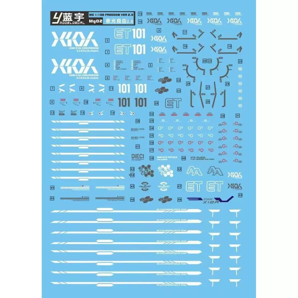 【Max模型小站】藍宇 MG Freedom ZGMF-X10A 自由鋼彈2.0.專用水貼【夜光+螢光】-細節圖2