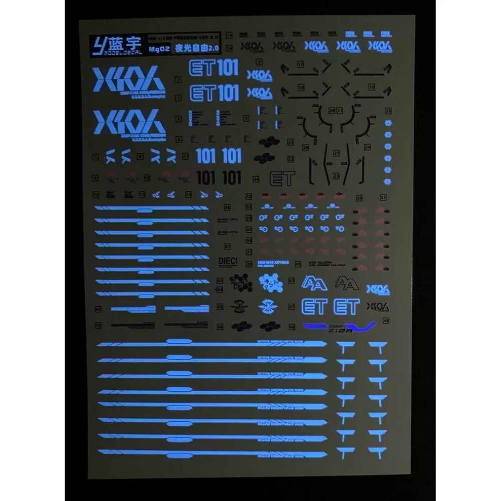 【Max模型小站】藍宇 MG Freedom ZGMF-X10A 自由鋼彈2.0.專用水貼【夜光+螢光】-細節圖3