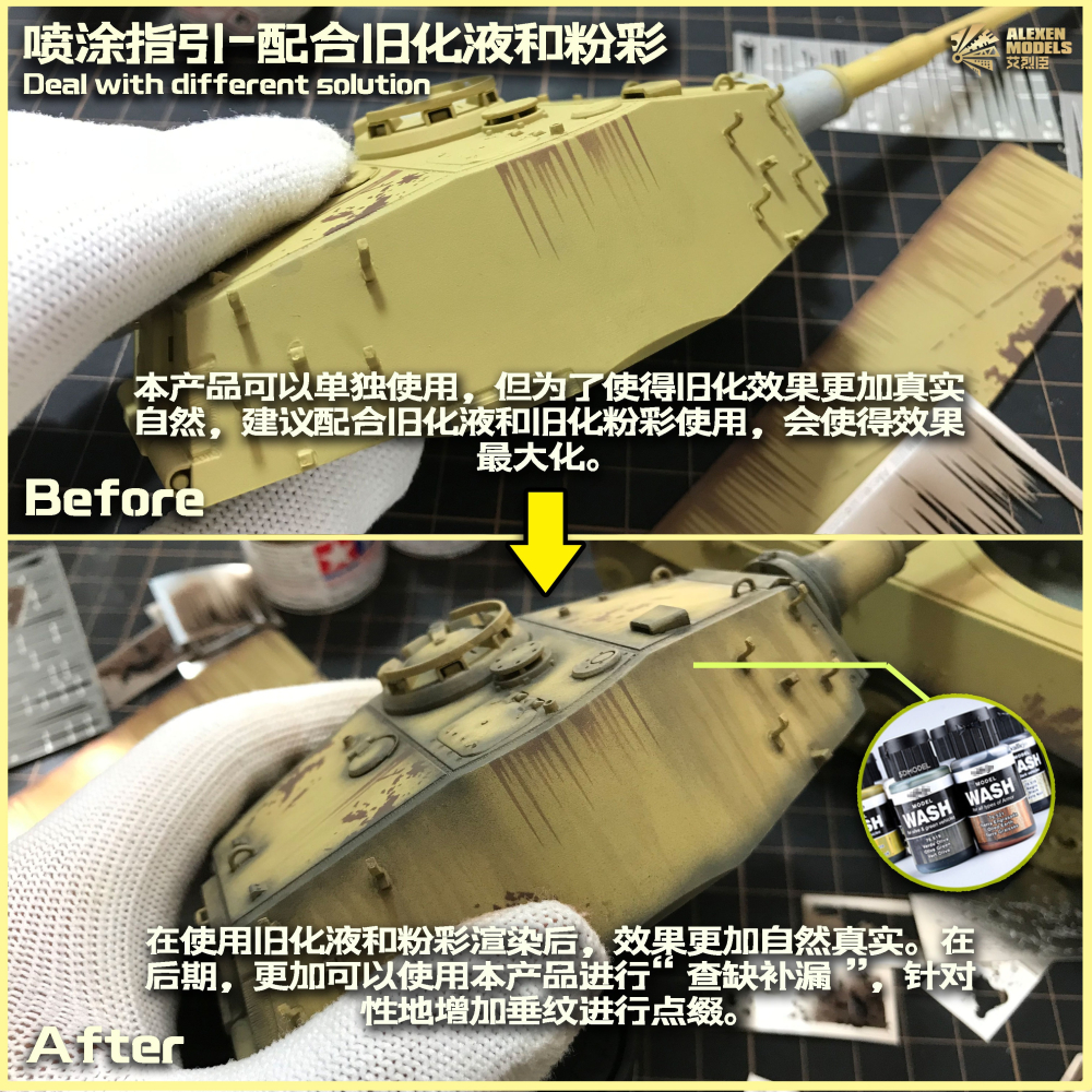 【Max模型小站】艾烈臣 AJ0111-AJ0116 掉漆雨痕飛濺泥土 戰車用舊化辅助上色噴板合集-細節圖5