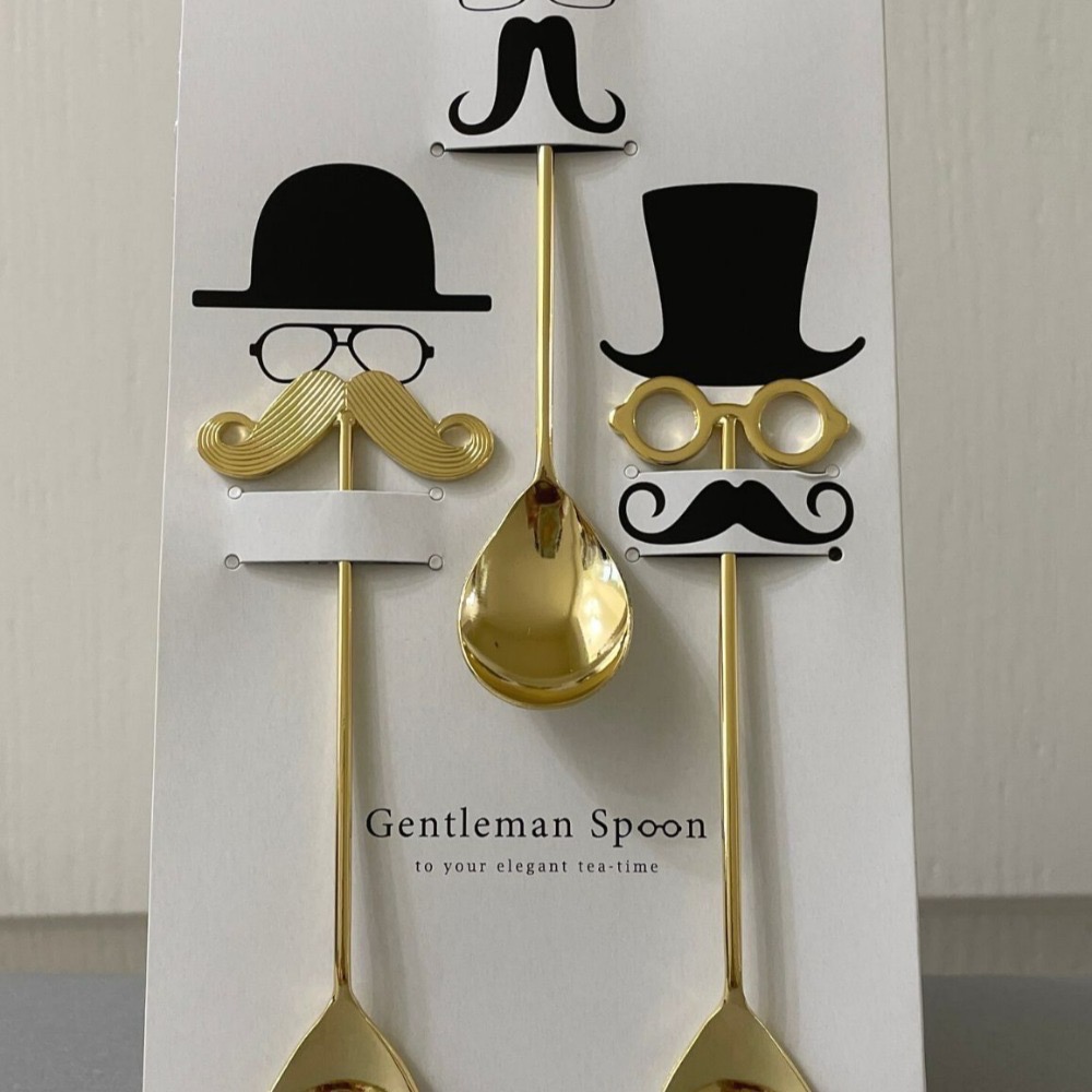 [現貨] 日本製 鍍金不鏽鋼 貓咪 紳士 三件組 造型湯匙 茶匙 湯匙 送禮 禮物-細節圖2