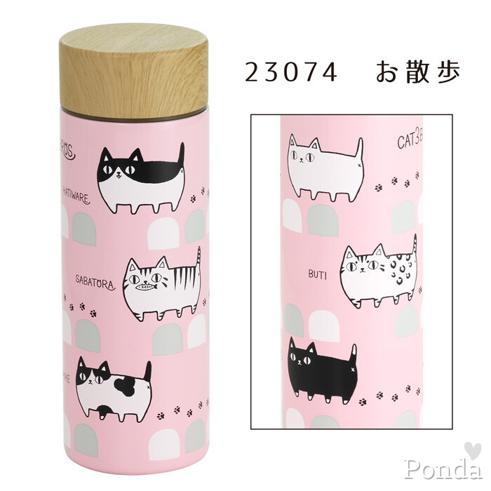 [現貨] 貓咪三兄弟系列 輕量型 不鏽鋼 保溫瓶 散步圖案 粉色 圈圈圖案 紅色 送禮 禮物 交換禮物-細節圖2