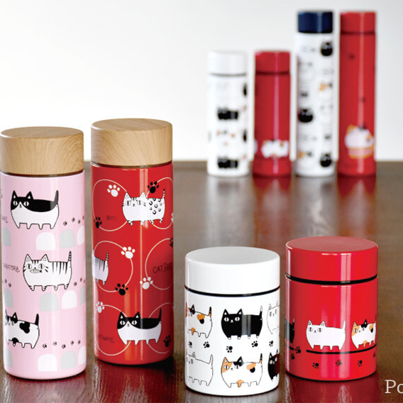 [現貨] 貓咪三兄弟系列 輕量型 不鏽鋼 保溫瓶 散步圖案 粉色 圈圈圖案 紅色 送禮 禮物 交換禮物-細節圖7