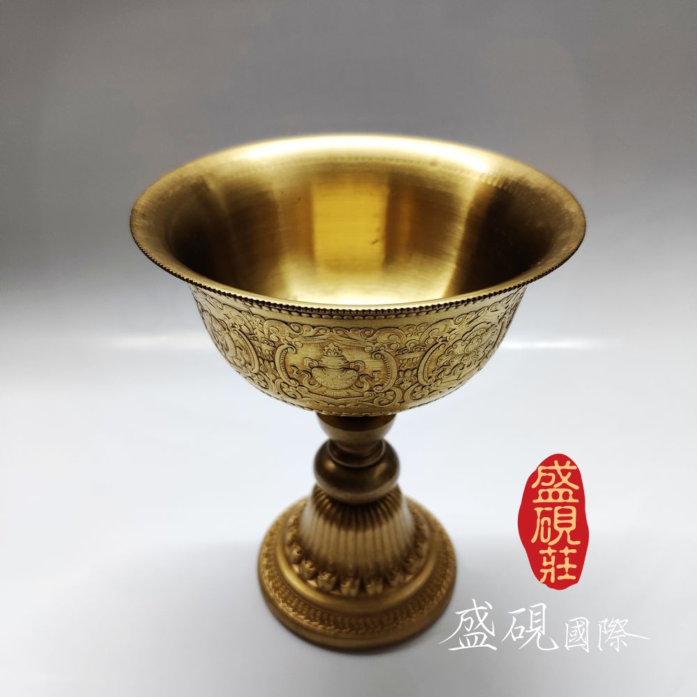 盛硯莊佛教文物 -  藏傳八吉祥高脚供杯(藏傳文物)-細節圖3