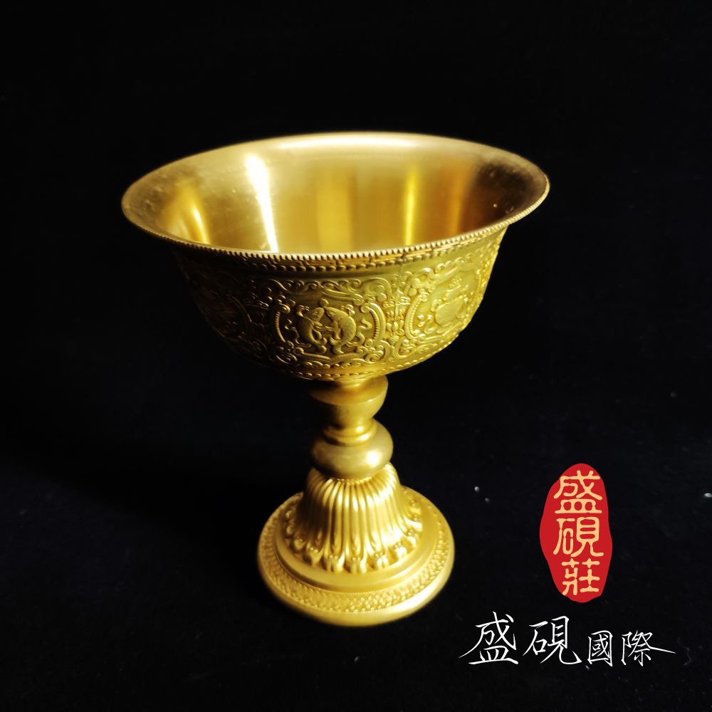 盛硯莊佛教文物 -  藏傳八吉祥高脚供杯(藏傳文物)-細節圖5