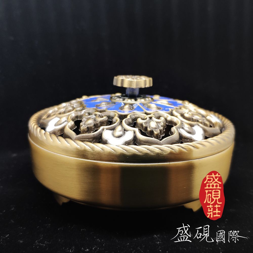 盛硯莊佛教文物 景泰藍如意蓮花香爐(最古典的藝術)-細節圖3