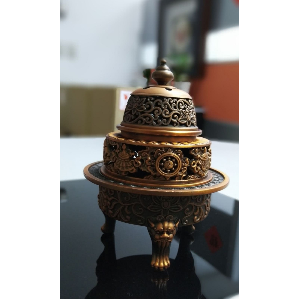 盛硯莊佛教文物 設計師大海螺紅銅花香爐(最具古典大香爐)-細節圖2