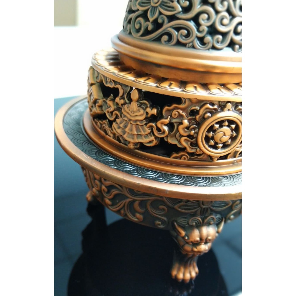 盛硯莊佛教文物 設計師大海螺紅銅花香爐(最具古典大香爐)-細節圖3