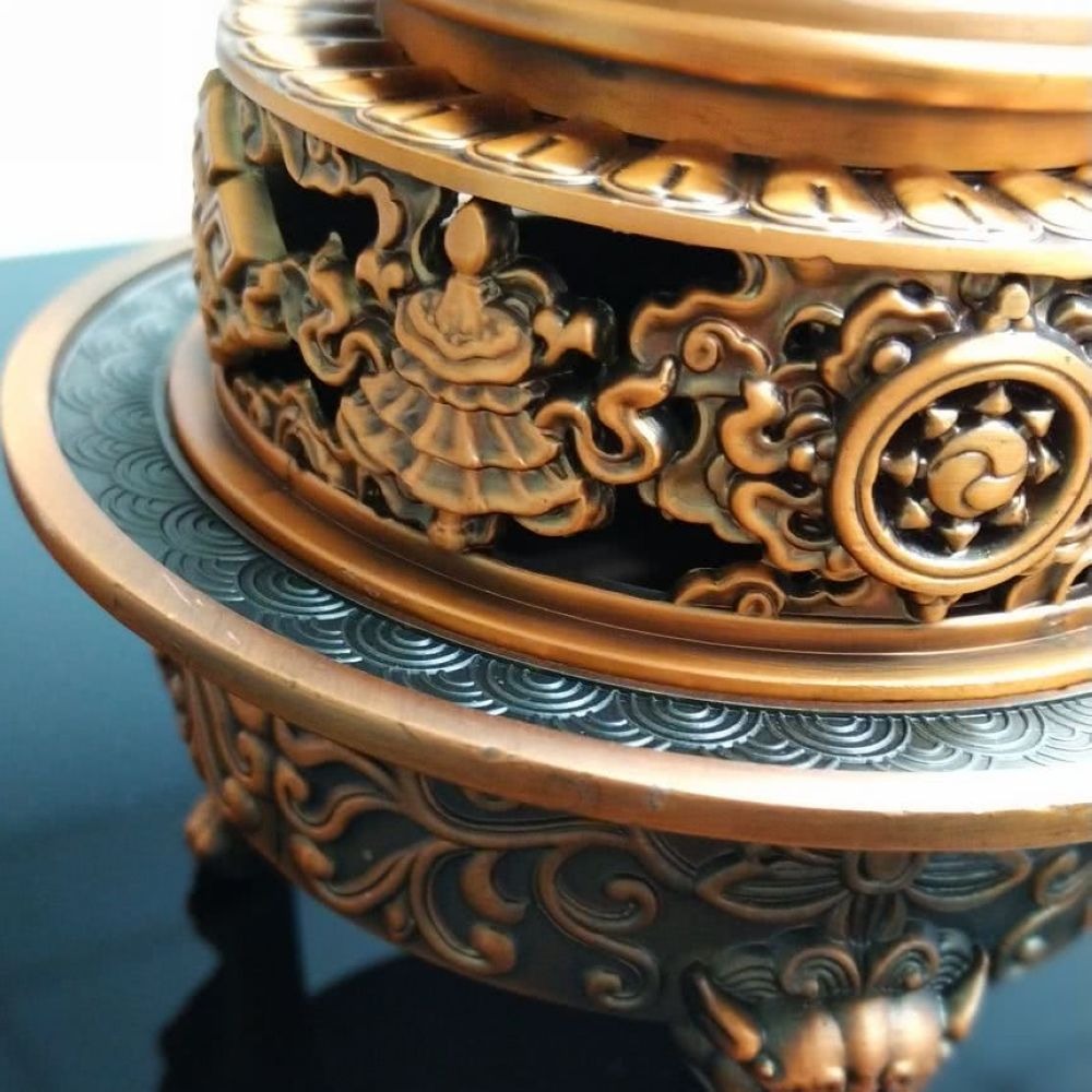 盛硯莊佛教文物 設計師大海螺紅銅花香爐(最具古典大香爐)-細節圖4