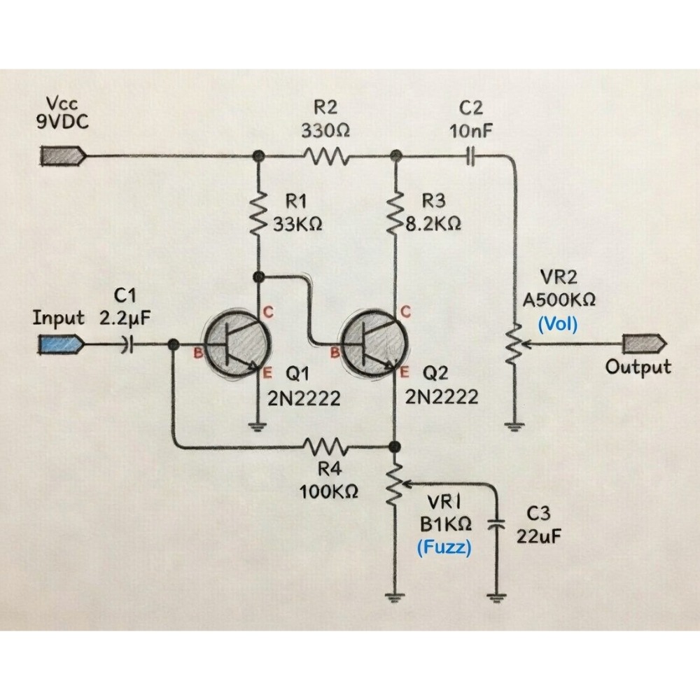 【DIY 半成品套件】Fuzz Face NPN 電路板模組｜預焊電阻電容｜附 2N2222 晶體-細節圖2