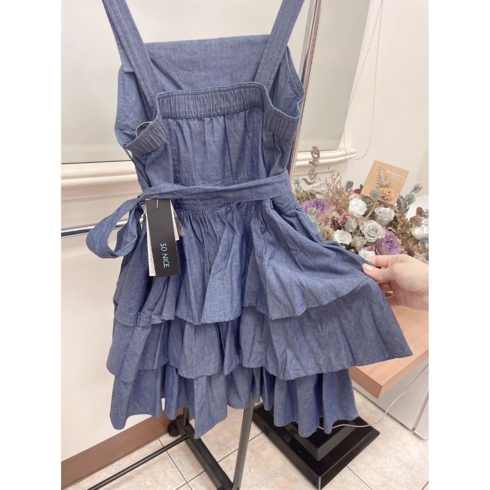 【二手新品】🌹SONICE細肩單寧牛仔短洋裝-ANS-細節圖3