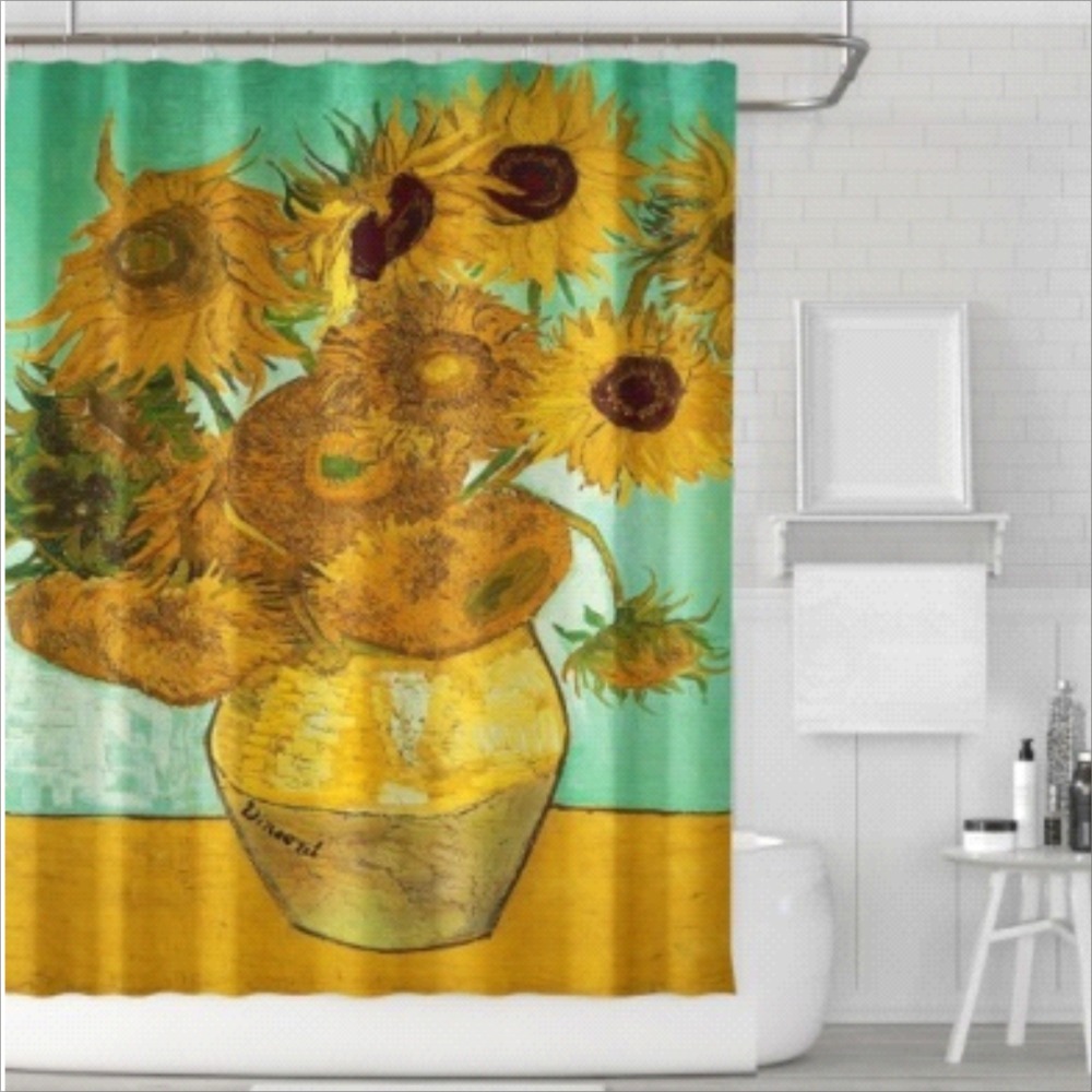 浴簾 梵谷星空浴簾,向日葵浴簾,鳶尾花浴簾 高180X寬180CM 高級滌溣防水布 隔間用簾 加鉛加重【BA173】-規格圖6