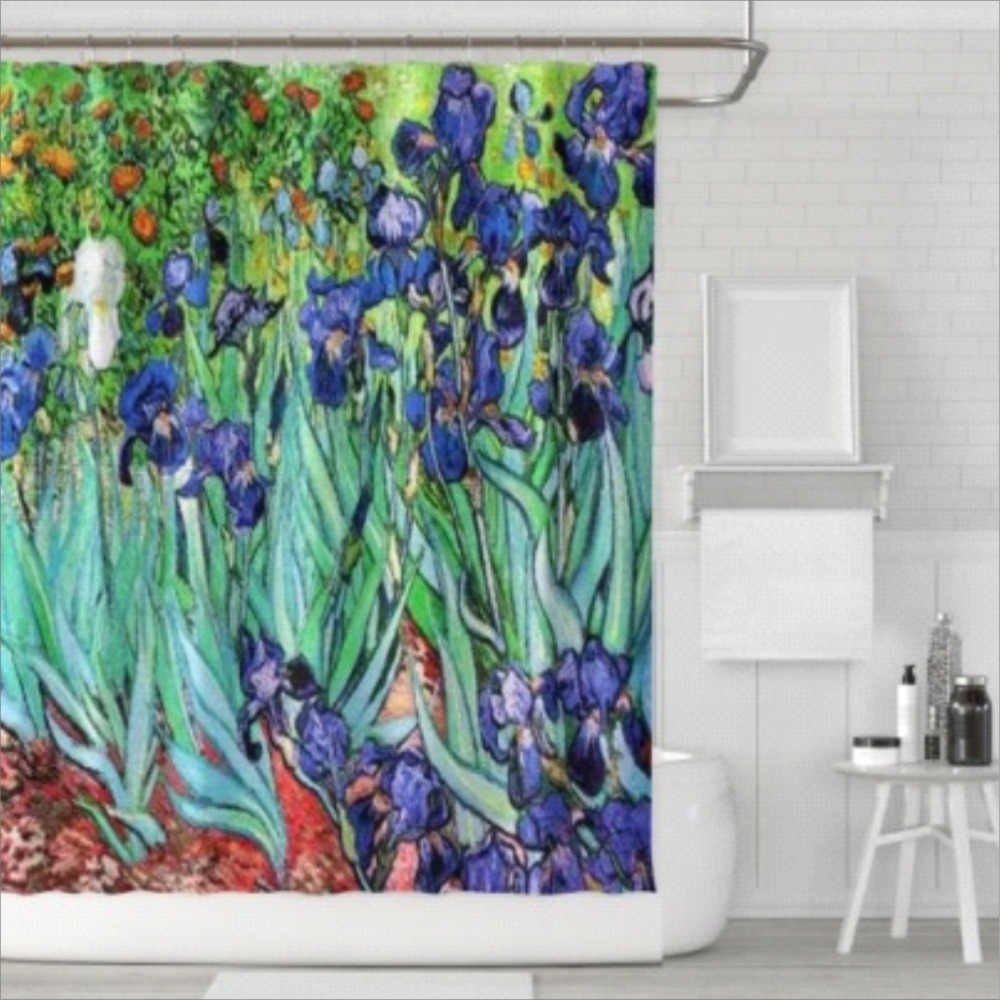浴簾 梵谷星空浴簾,向日葵浴簾,鳶尾花浴簾 高180X寬180CM 高級滌溣防水布 隔間用簾 加鉛加重【BA173】-規格圖6