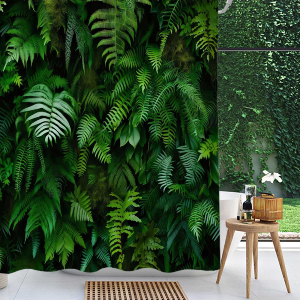 浴簾 綠葉成蔭浴簾 180X180CM高級滌溣防水布 隔間用簾 底部加鉛加重現貨【BA347】-細節圖2