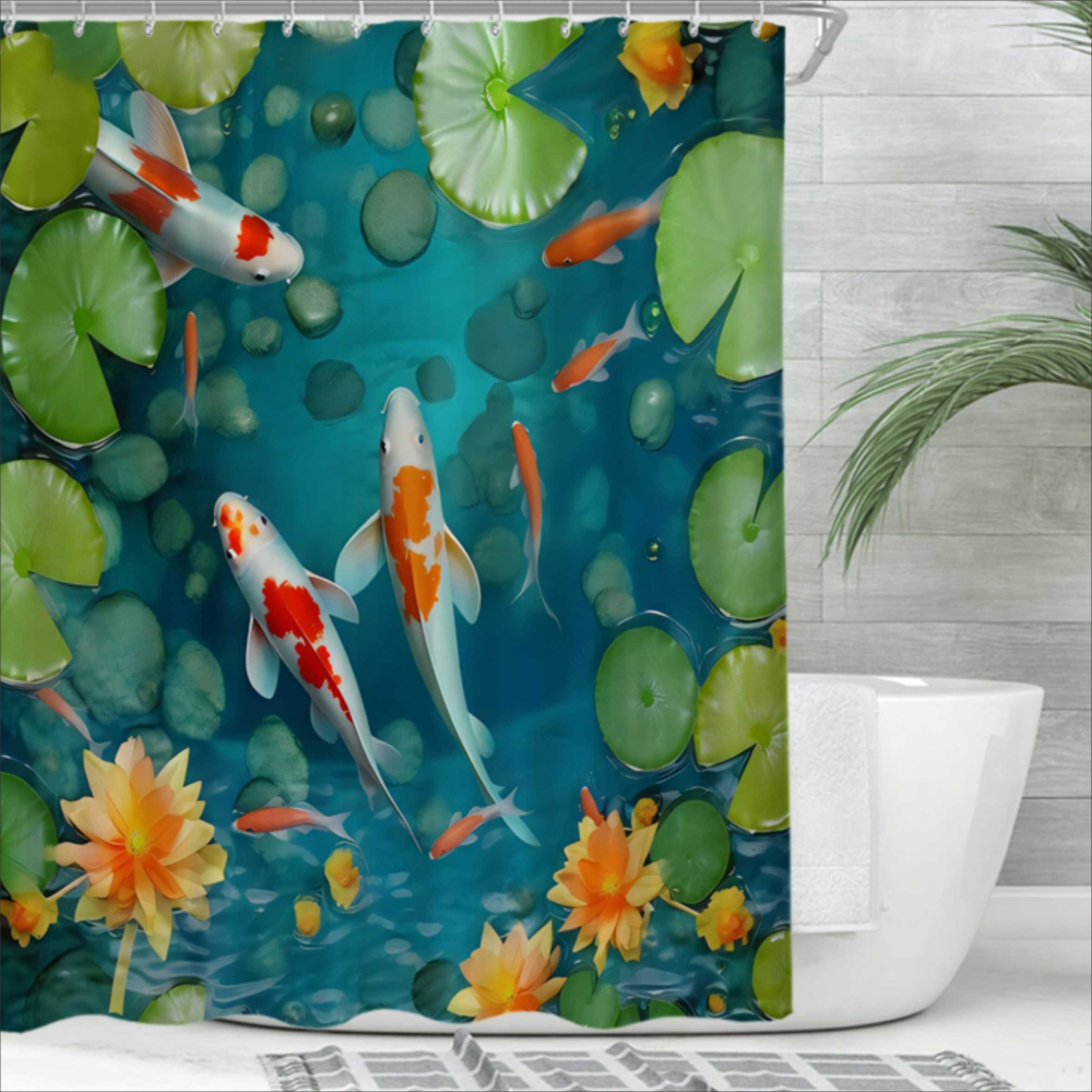 浴簾 吉慶有魚浴簾180X180CM 高級滌溣防水布 隔間用簾 底部加鉛加重【BA349】-細節圖4