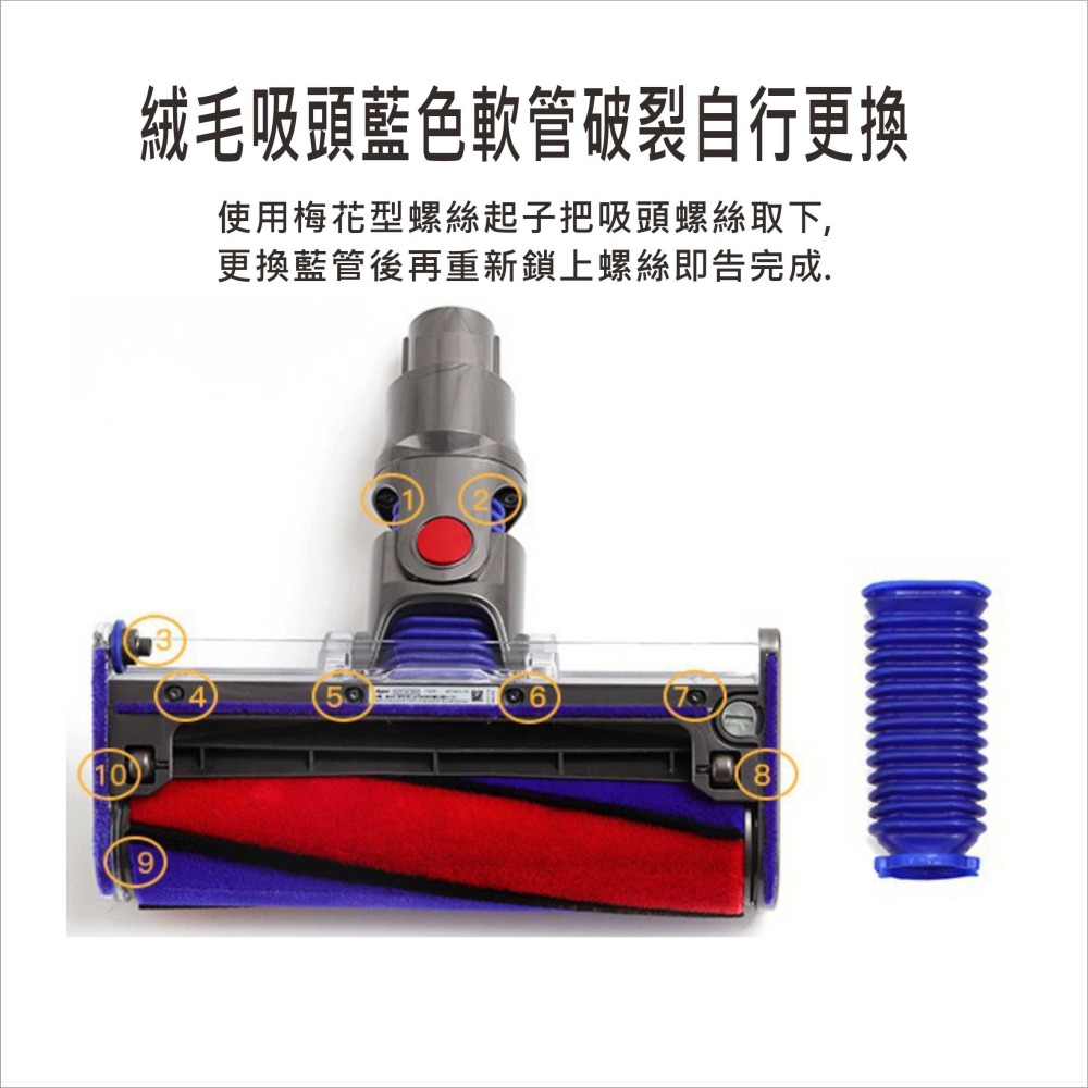 Dyson 戴森吸塵器吸頭修理工具配件(副廠):藍色軟管/吸頭絨毛條/T8螺絲起子【DS039】-細節圖8