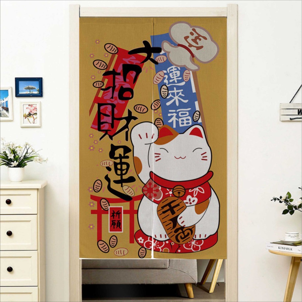 門簾 招財貓門簾(加厚款)混紡 穿桿式門簾 85X120CM 兩片式門簾 風水簾BA301-5-規格圖8