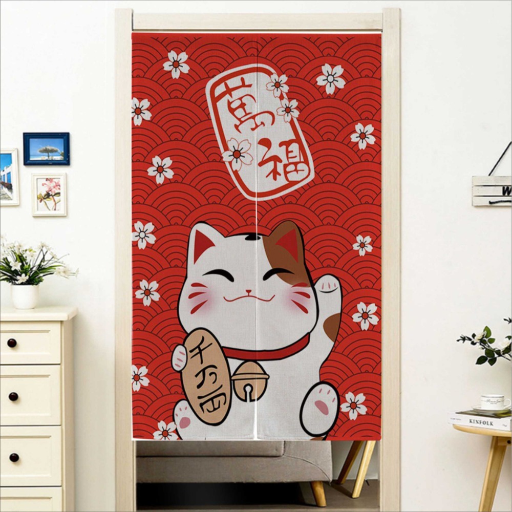 門簾 招財貓門簾(加厚款)混紡 穿桿式門簾 85X120CM 兩片式門簾 風水簾BA301-5-規格圖8