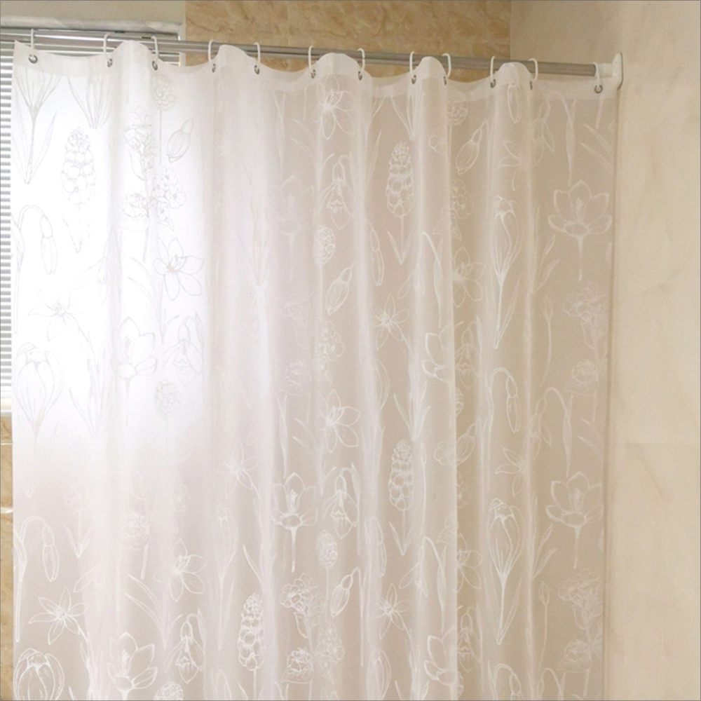 浴簾 霧面半透明白色印花浴簾(PEVA) 180X180CM 隔間用簾 附12個加粗掛勾BA129-細節圖4