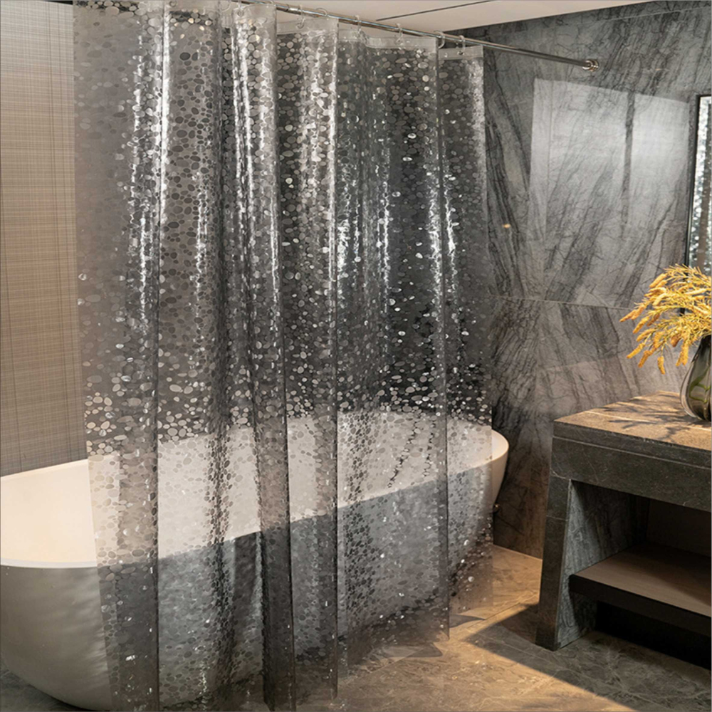 黑色透明加厚小碎石浴簾 180X高180/高200CM金屬扣 底部加重EVA隔間用簾 附12加粗掛勾BA378-細節圖5