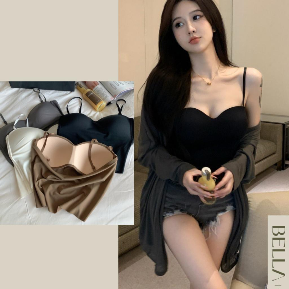 BELLA+台灣現貨🆕四色夏季冰絲長版小可愛背心新款修身美背抹胸裹胸內搭吊帶背心細肩帶打底辣妹外穿-細節圖3