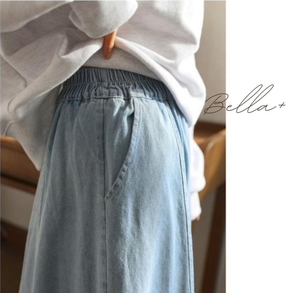 BELLA+台灣現貨秒出🆕大口袋日系牛仔高腰寬鬆半身裙鬆緊腰丹寧長裙休閒百搭新款女A字裙顯瘦復古傘裙垂感大擺裙設計感-細節圖9