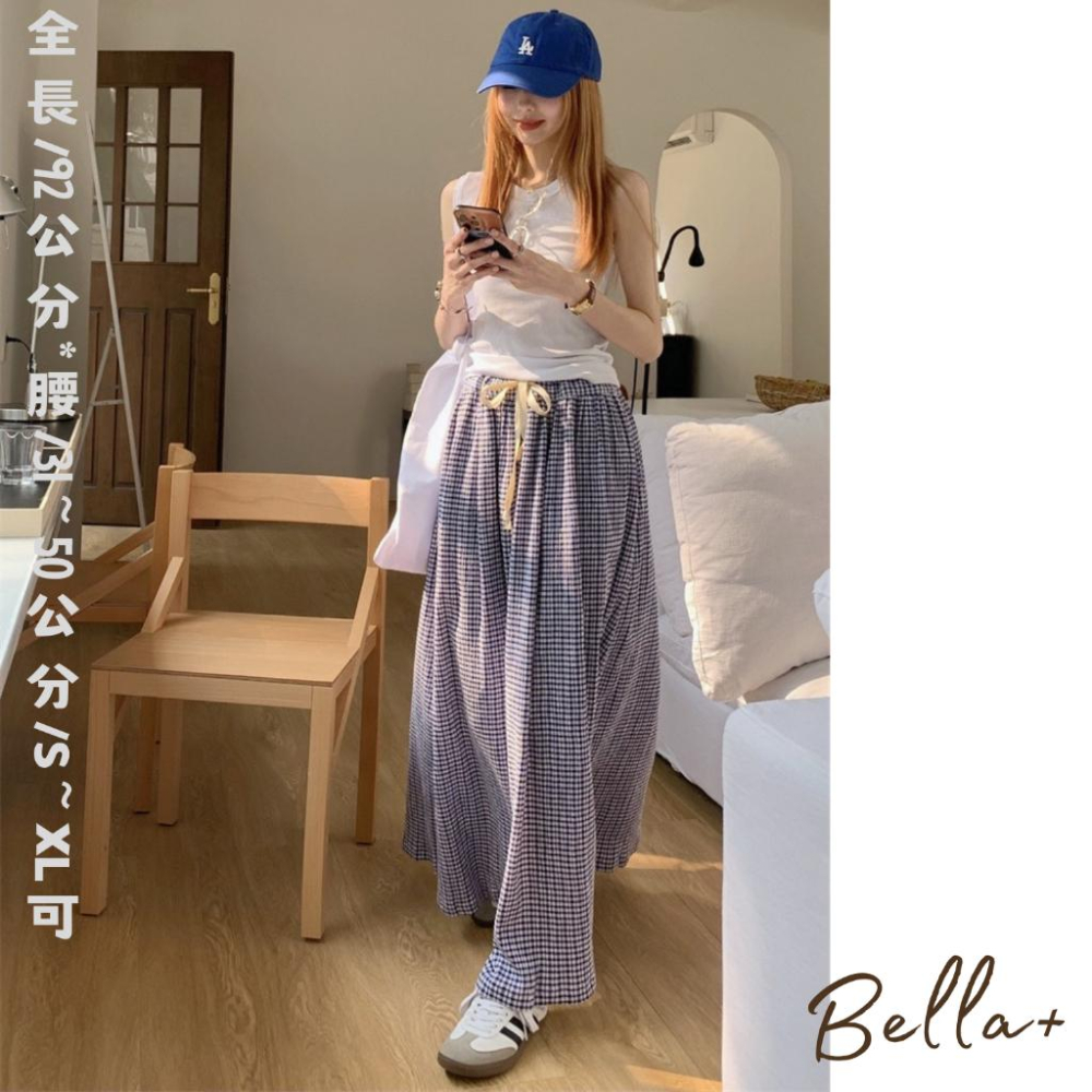 Bella+台灣現貨秒出🆕S~XL皆可穿大碼棉麻涼感透氣復古格子高腰半身裙寬鬆休閒春夏秋長裙A字裙氣質修身顯瘦腿長-細節圖6