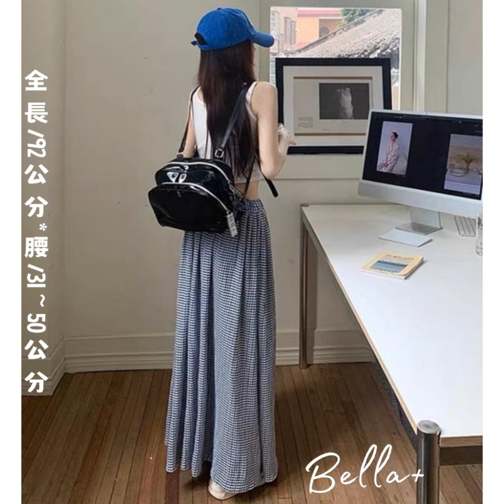 Bella+台灣現貨秒出🆕S~XL皆可穿大碼棉麻涼感透氣復古格子高腰半身裙寬鬆休閒春夏秋長裙A字裙氣質修身顯瘦腿長-細節圖8