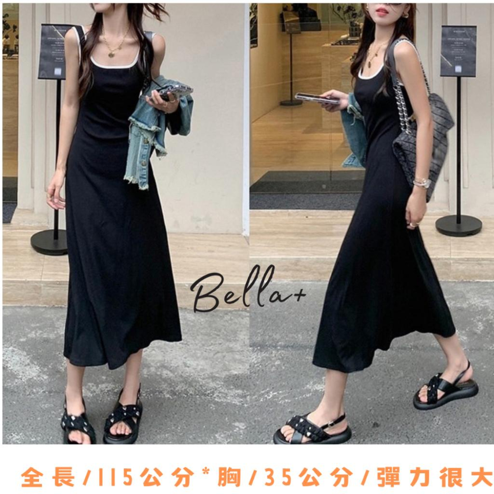 Bella+台灣現貨秒出🆕超彈力運動風露背腰簍空小性感女神度假洋裝長裙休閒修身背心裙連衣裙吊帶甜辣風顯高收腰設計感-細節圖7