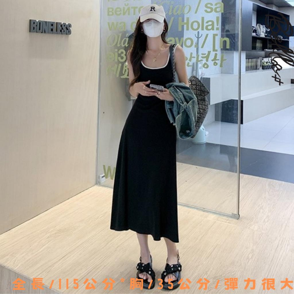 Bella+台灣現貨秒出🆕超彈力運動風露背腰簍空小性感女神度假洋裝長裙休閒修身背心裙連衣裙吊帶甜辣風顯高收腰設計感-細節圖9