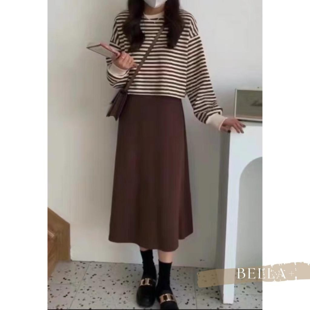 BELLA+🆕兩件式針織條紋連衣裙針織上衣條紋上衣吊帶裙洋裝連身裙套裝台灣現貨-細節圖5