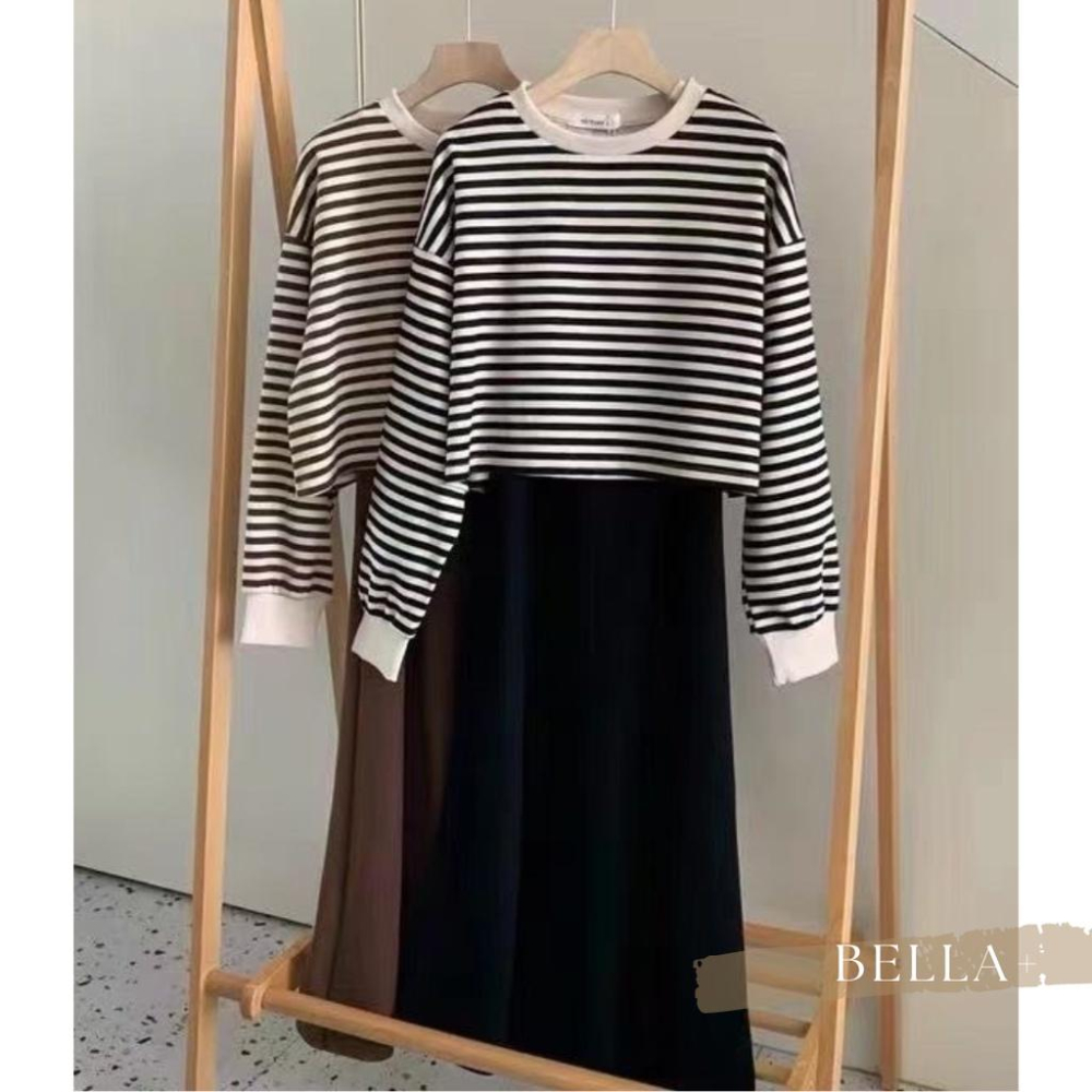 BELLA+🆕兩件式針織條紋連衣裙針織上衣條紋上衣吊帶裙洋裝連身裙套裝台灣現貨-細節圖6