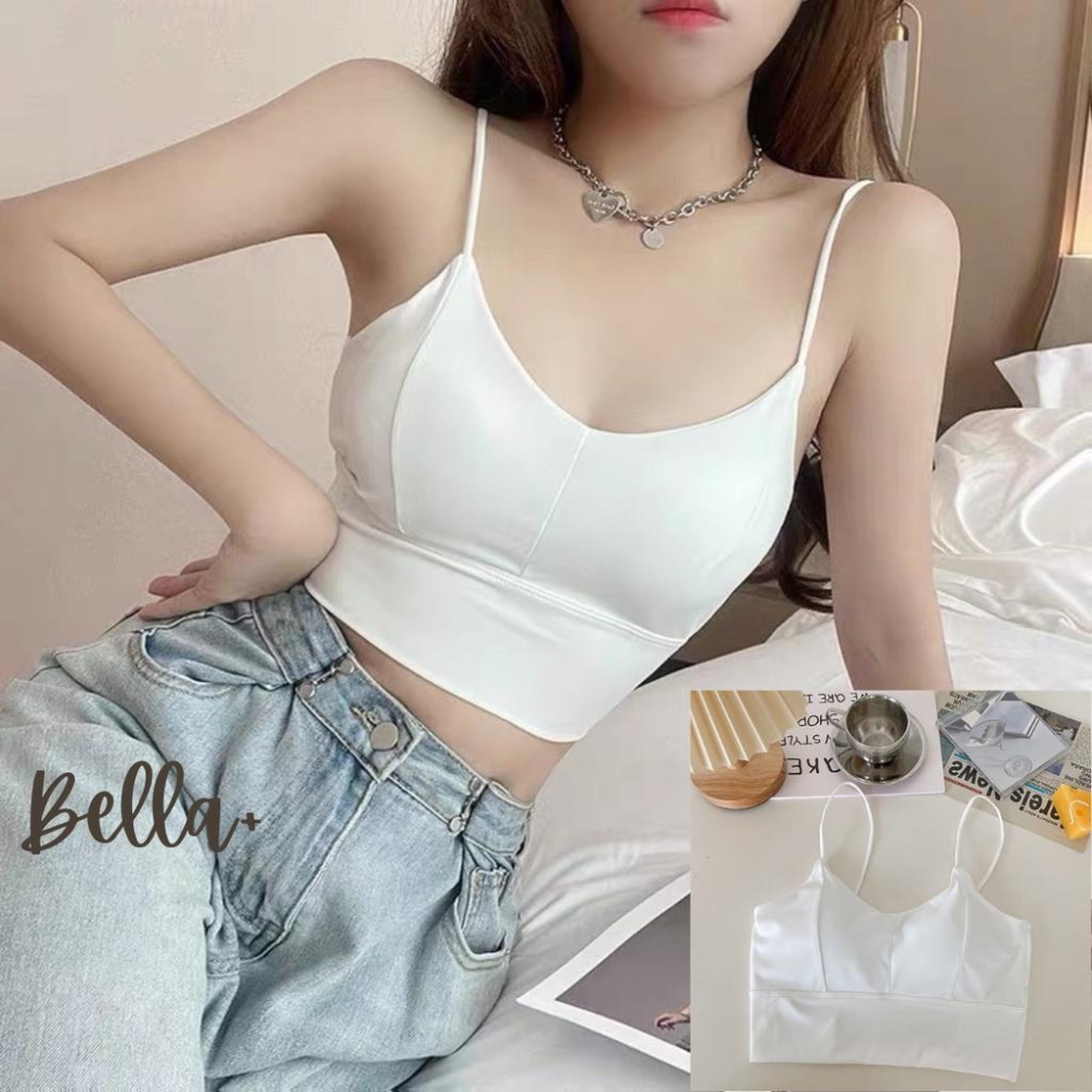 BELLA+台灣現貨秒出🆕五色冰絲美背吊帶背心夏季新款自帶胸墊裹胸文胸涼感時尚辣妹打底衫運動短版上衣小可愛-細節圖2