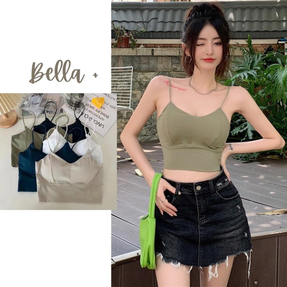 BELLA+台灣現貨秒出🆕五色冰絲美背吊帶背心夏季新款自帶胸墊裹胸文胸涼感時尚辣妹打底衫運動短版上衣小可愛-細節圖3