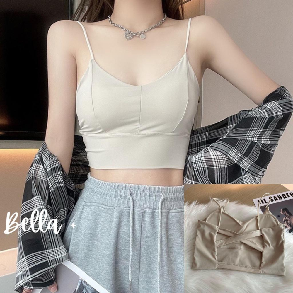 BELLA+台灣現貨秒出🆕五色冰絲美背吊帶背心夏季新款自帶胸墊裹胸文胸涼感時尚辣妹打底衫運動短版上衣小可愛-細節圖4
