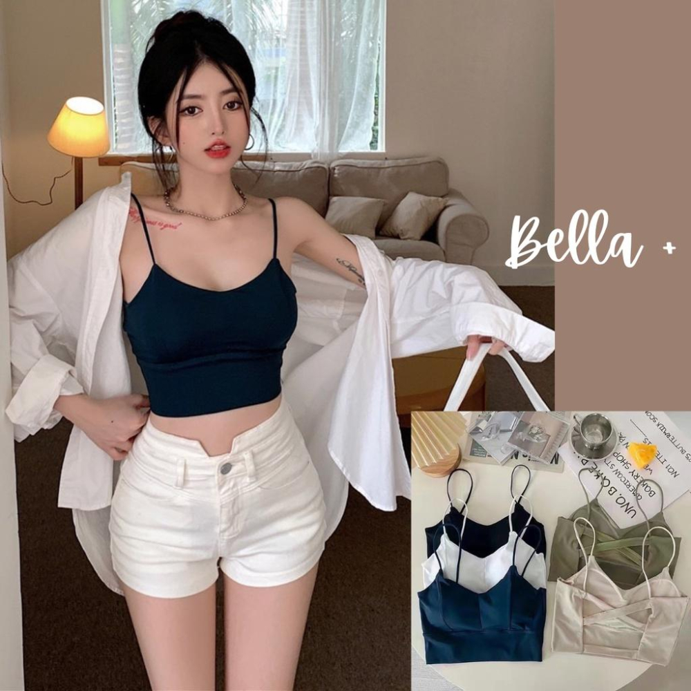 BELLA+台灣現貨秒出🆕五色冰絲美背吊帶背心夏季新款自帶胸墊裹胸文胸涼感時尚辣妹打底衫運動短版上衣小可愛-細節圖8