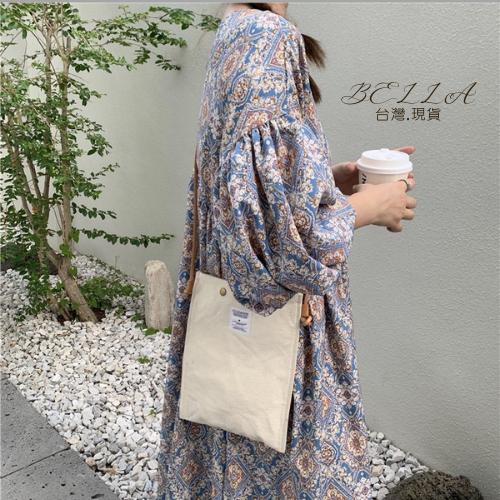 Bella+🆕早春復古一件出門碎花連衣裙台灣現貨女夏季新款新品V領寬鬆高腰燈籠袖桔梗裙子洋裝澎澎袖連身洋慵懶-細節圖8