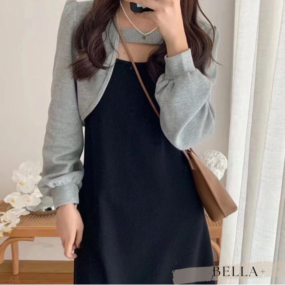 BELLA+🆕早春小性感少女連衣裙洋裝小外套拼接配色連身洋秋冬新款台灣現貨甜系吊帶裙-細節圖4