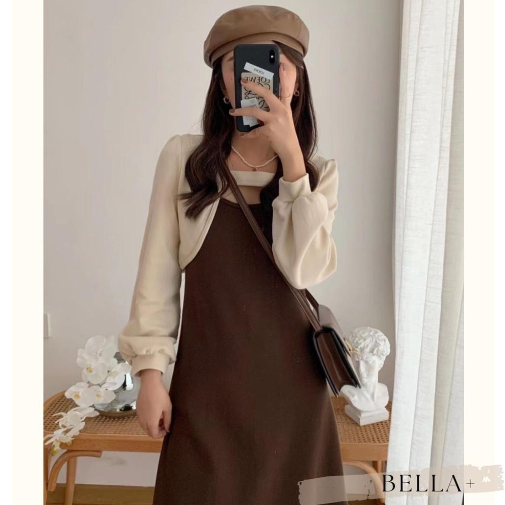 BELLA+🆕早春小性感少女連衣裙洋裝小外套拼接配色連身洋秋冬新款台灣現貨甜系吊帶裙-細節圖5