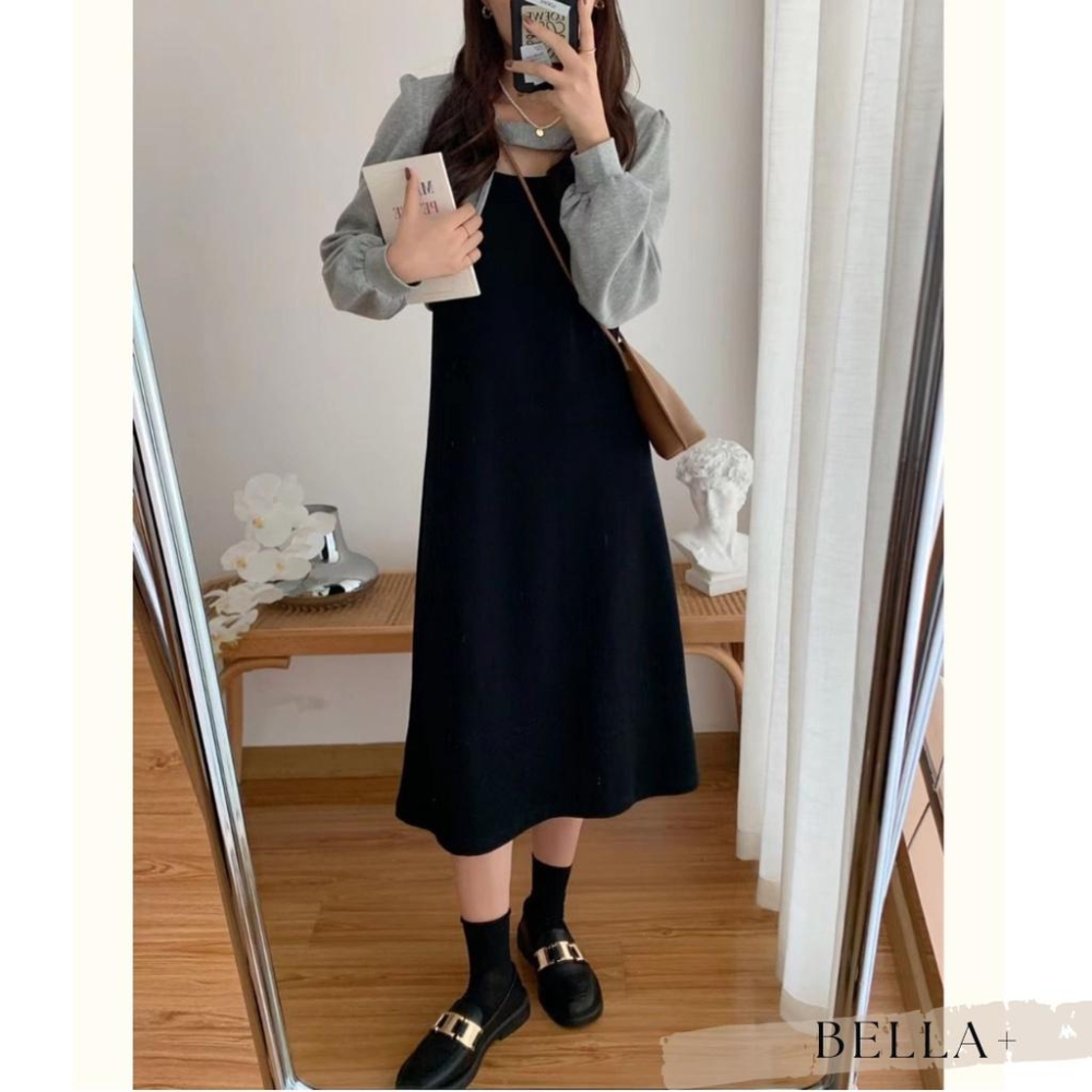 BELLA+🆕早春小性感少女連衣裙洋裝小外套拼接配色連身洋秋冬新款台灣現貨甜系吊帶裙-細節圖6