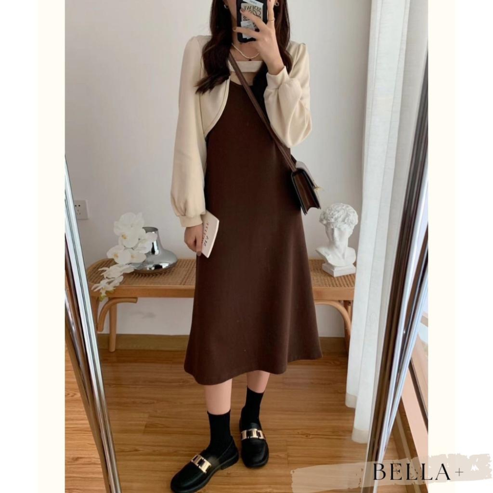 BELLA+🆕早春小性感少女連衣裙洋裝小外套拼接配色連身洋秋冬新款台灣現貨甜系吊帶裙-細節圖7